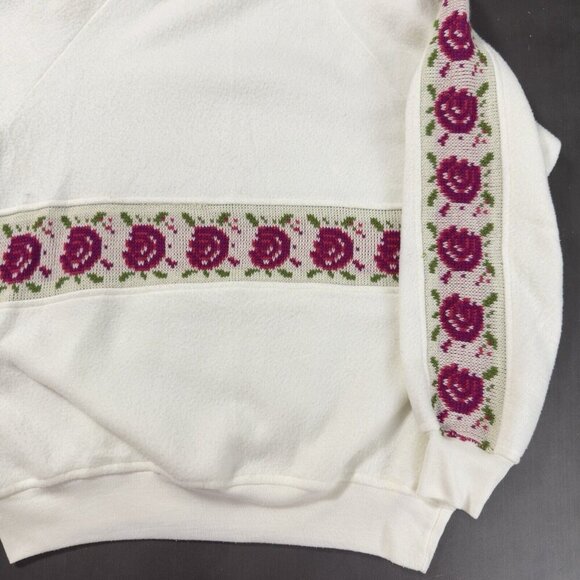 Vintage Justin Allen Knit Roses Women Fleece Cream Long Sleeve Sweatshirt Small - Picture 3 of 11
